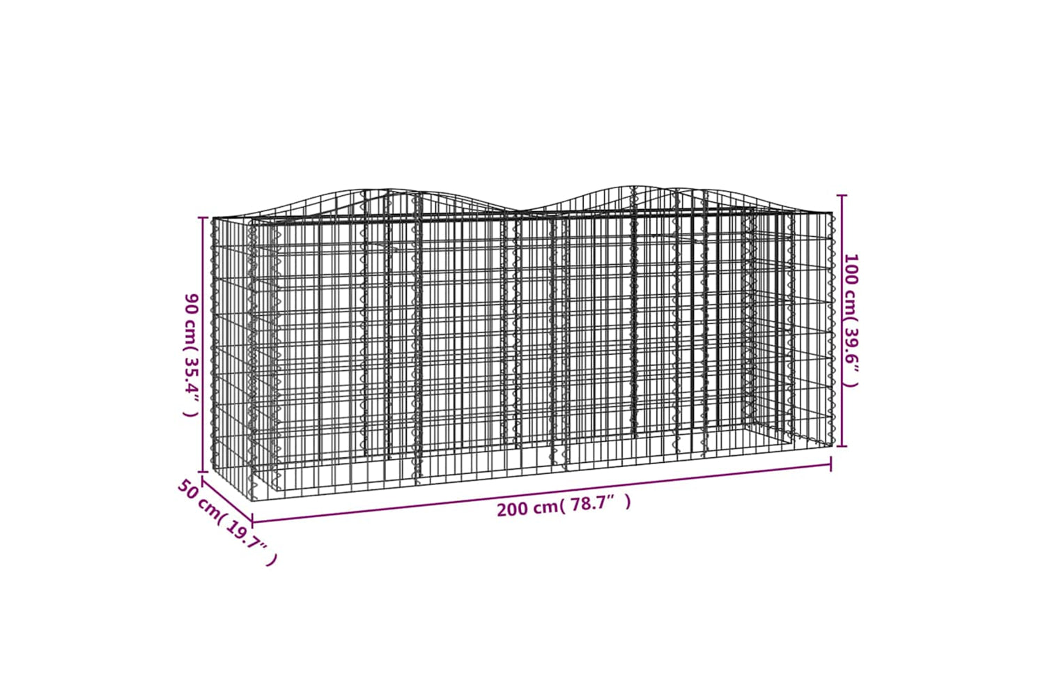 vidaXL 153546 Arched Gabion Raised Bed 200x50x100cm Galvanised Iron-4