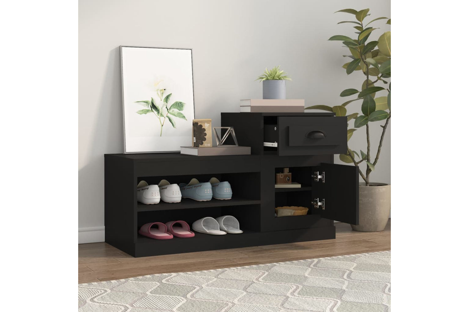 vidaXL 816417 Shoe Cabinet Black 100x42x60cm Engineered Wood-3