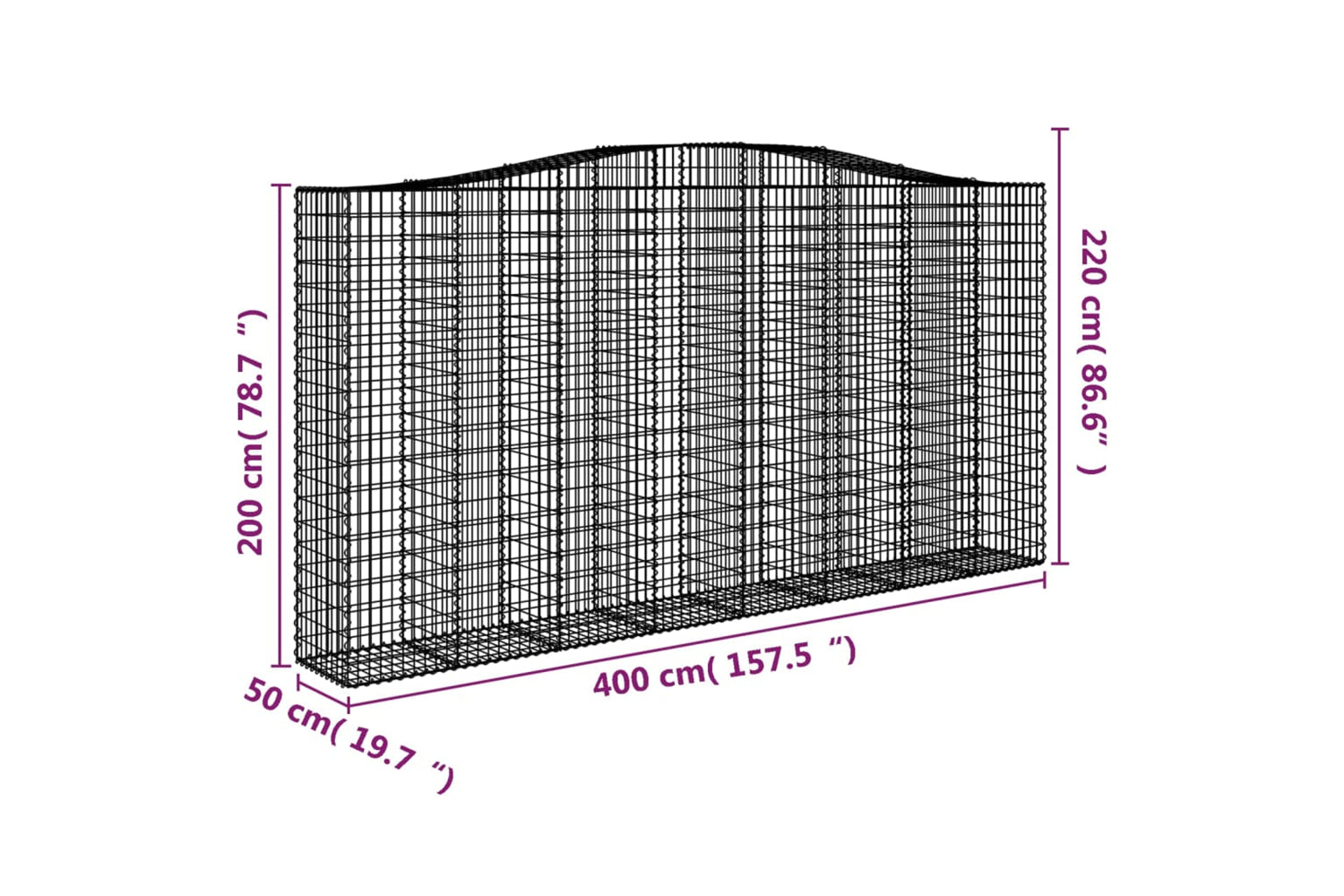 vidaXL 153420 Arched Gabion Basket 400x50x200/220cm Galvanised Iron-4