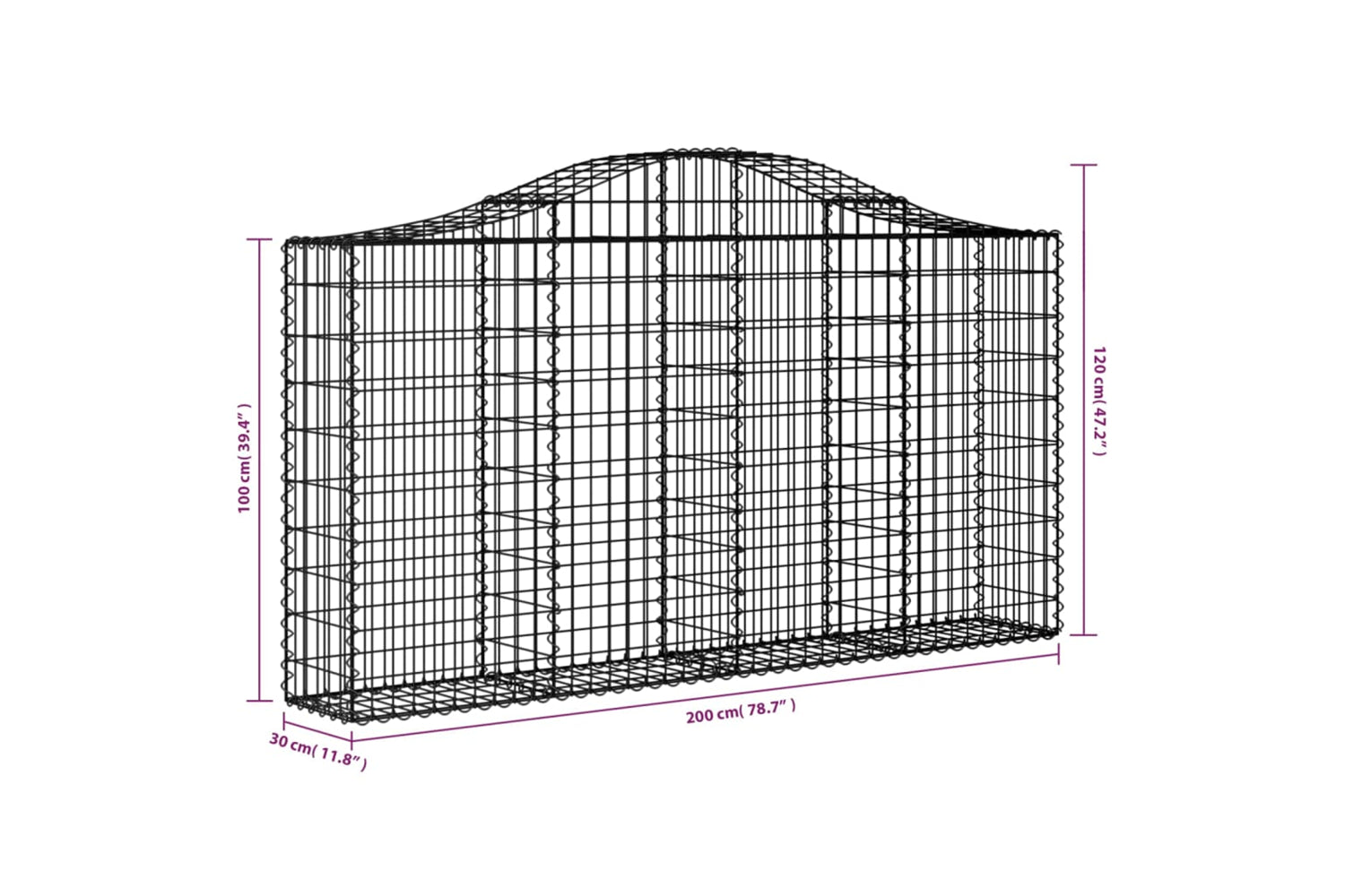 vidaXL 153385 Arched Gabion Basket 200x30x100/120cm Galvanised Iron-4