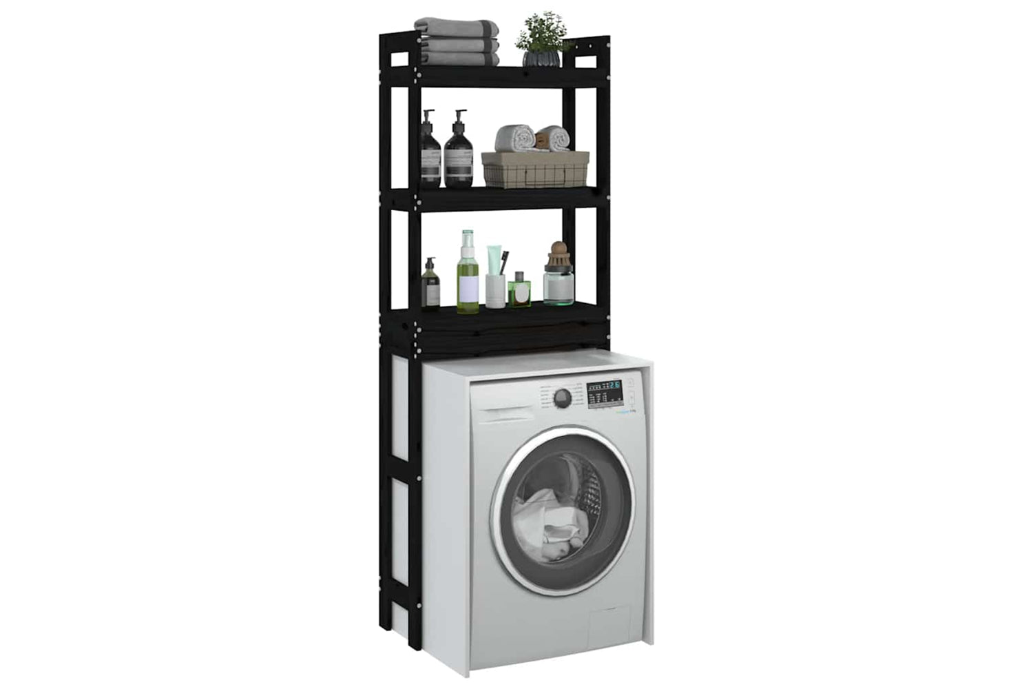 vidaXL 824662 Toilet Rack Black 63x26x171cm Solid Wood Pine-4