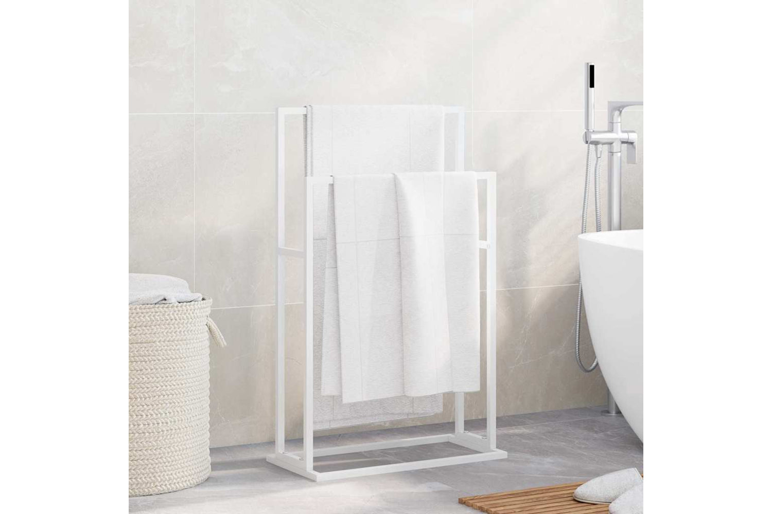 vidaXL 343088 Freestanding Towel Rack White 48x24x78.5cm Iron-2