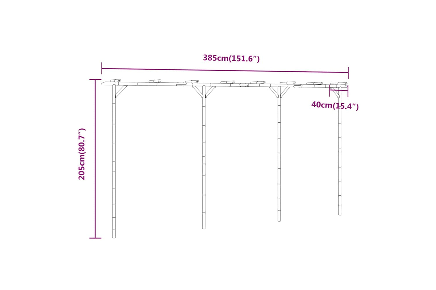 vidaXL 341747 Pergola Bamboo 385x40x205cm-6