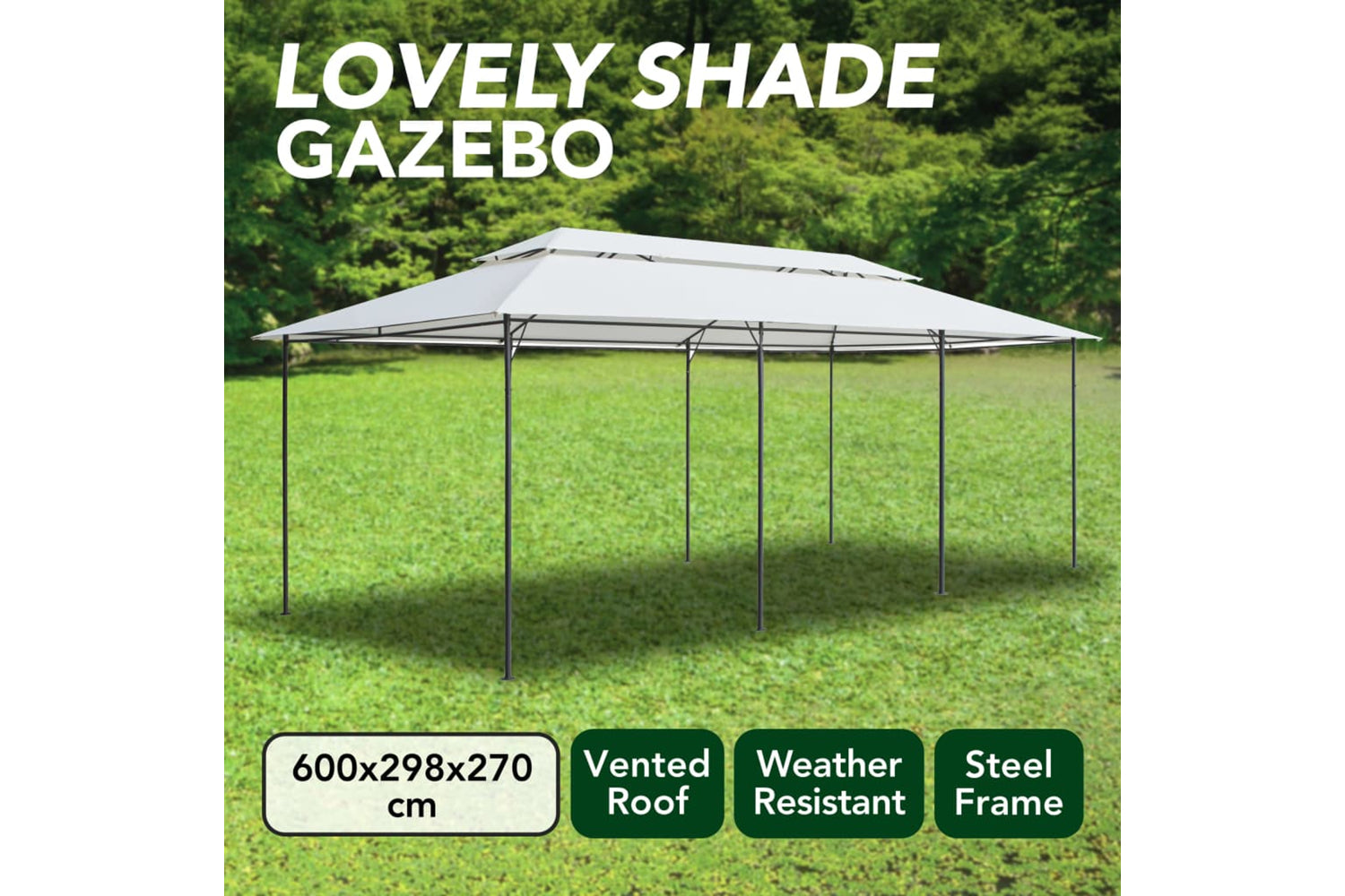vidaXL 310072 Gazebo 600x298x270cm White 180g/mÂ²-7