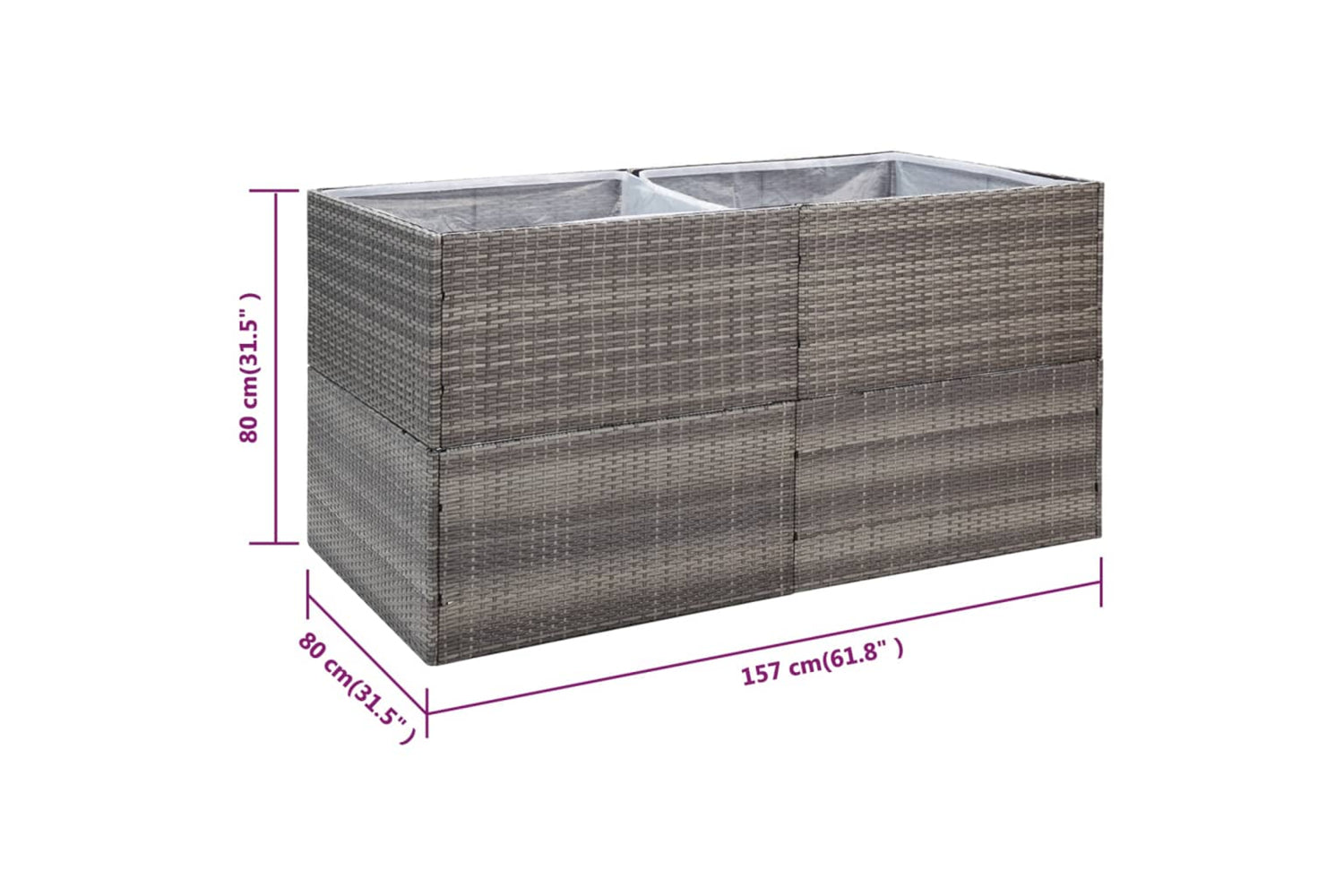 vidaXL 319178 Garden Planter Grey 157x80x80cm Poly Rattan-6