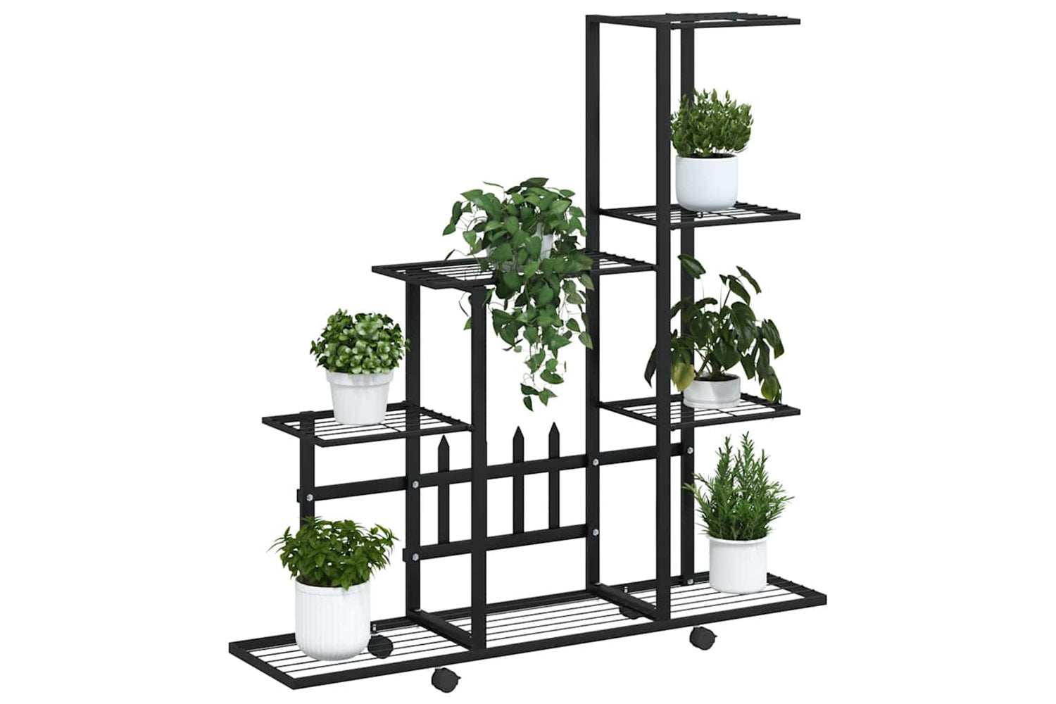 vidaXL 336114 Flower Stand With Wheel 94.5x25x92.5cm Black Metal-2
