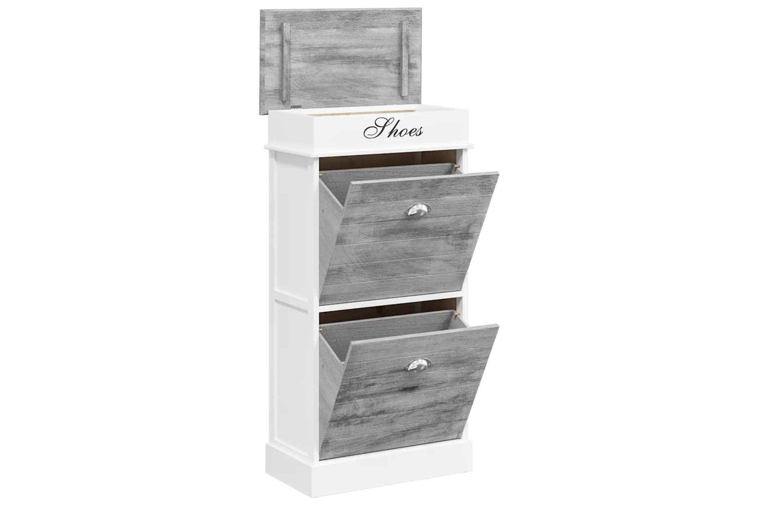 vidaXL 284087 Shoe Cabinet Grey 50x28x98cm Paulownia Wood-2