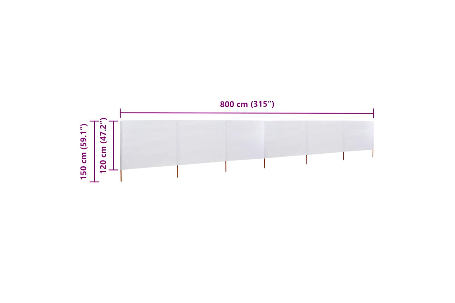 vidaXL 47174 6-panel Wind Screen Fabric 800x120cm Sand White-6