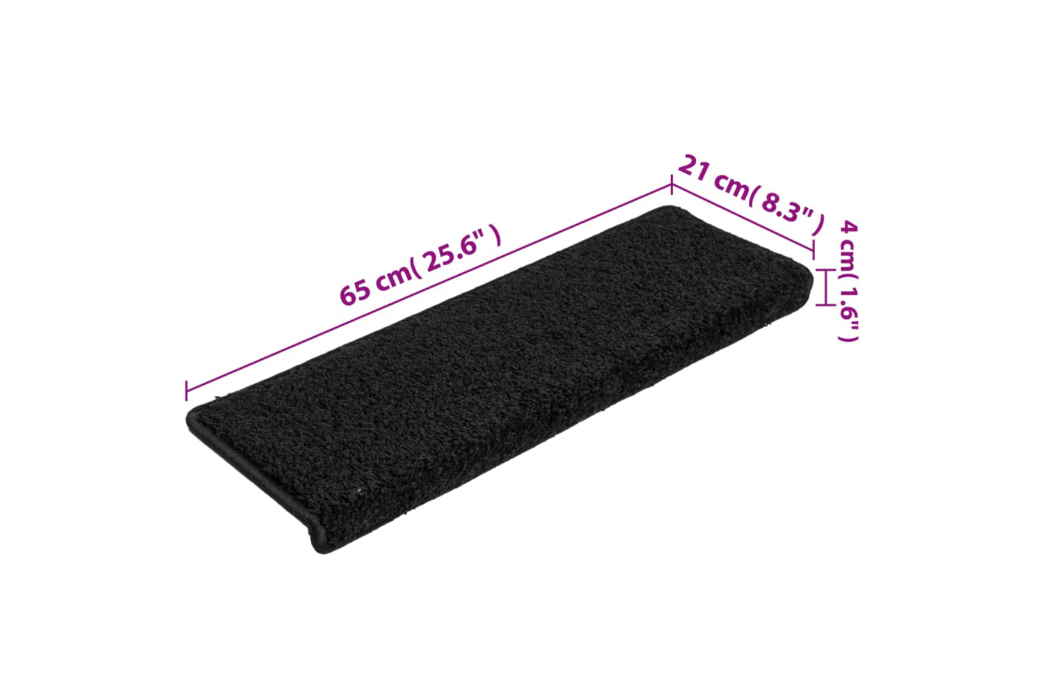 vidaXL Carpet Stair Treads 15 Pcs 65x21x4cm Black-7