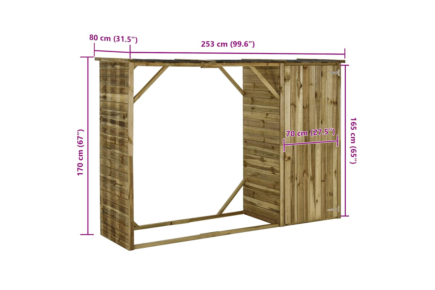 vidaXL 45137 Garden Firewood Tool Storage Shed Pinewood 253x80x170cm-7
