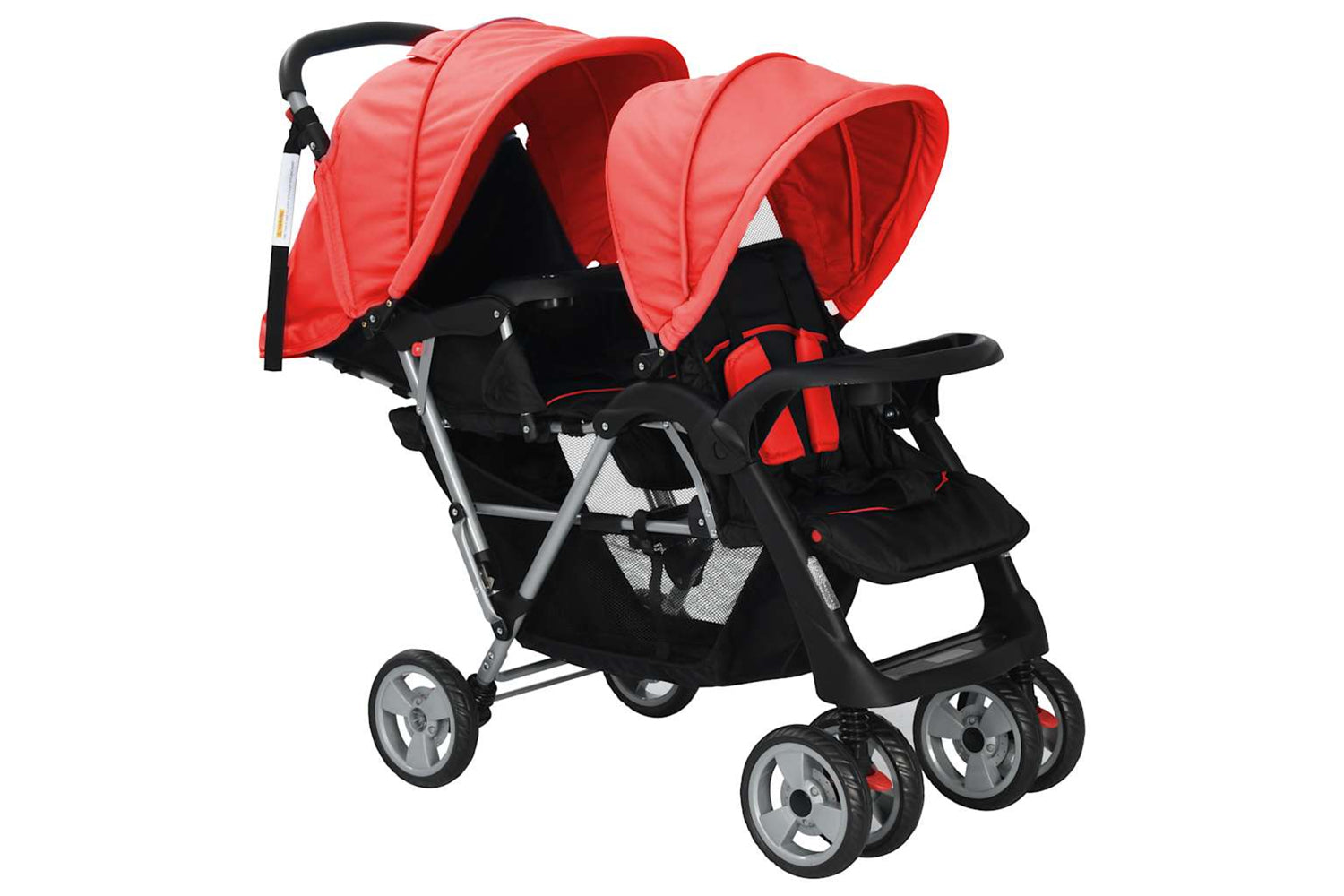 Vidaxl Tandem Stroller Steel Red/Black-2