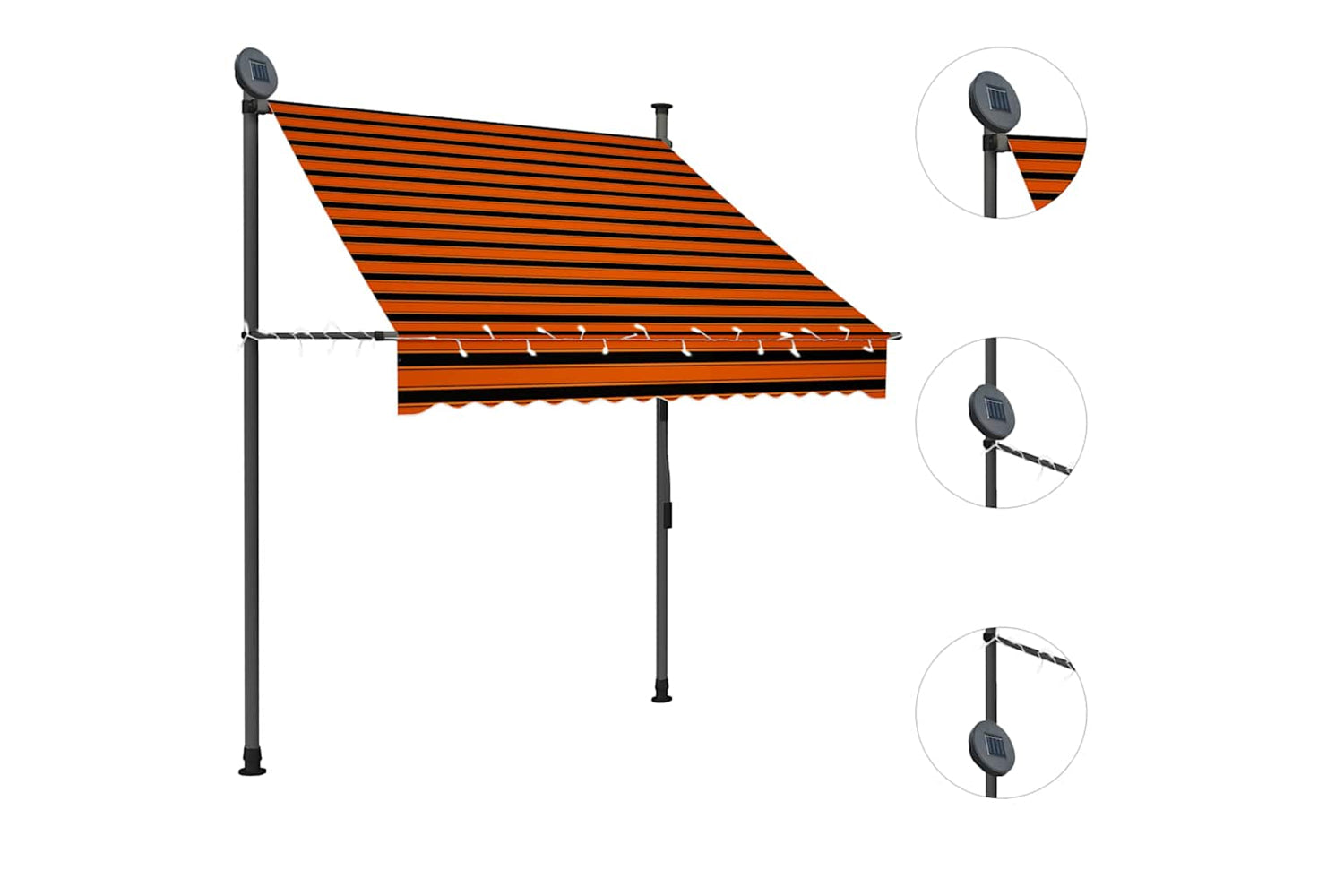 vidaXL 145877 Manual Retractable Awning With Led 150cm Orange And Brown-3