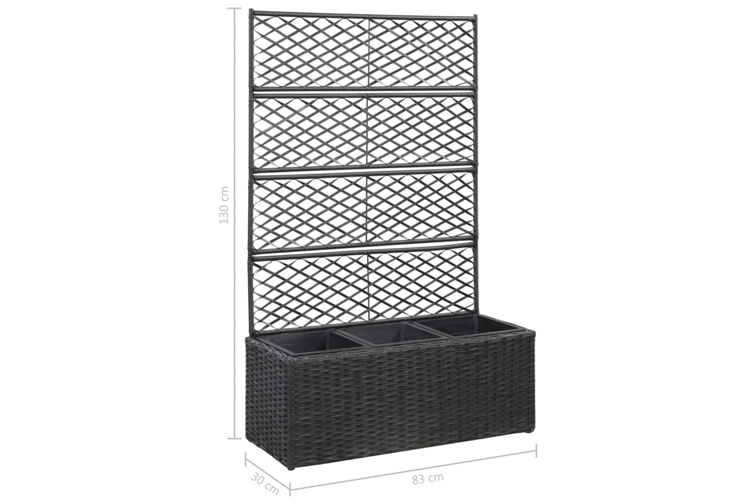 vidaXL 46932 Trellis Raised Bed With 3 Pots 83x30x130cm Poly Rattan Black-7