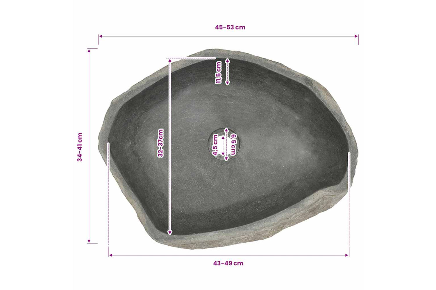 Vidaxl Basin River Stone Oval (45-53)x(34-41) Cm-6