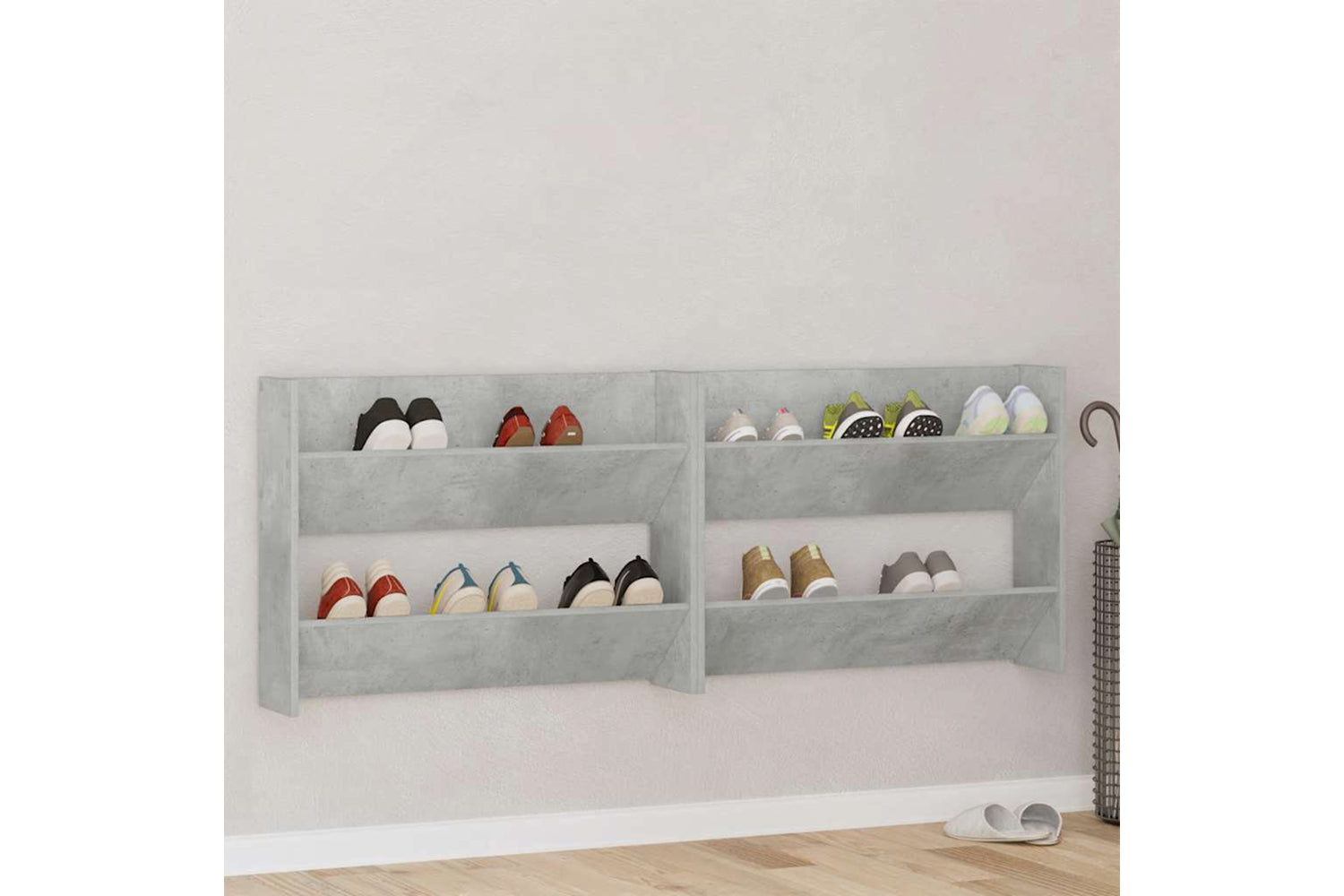 vidaXL 806750 Wall Shoe Cabinets 2 Pcs Concrete Grey 80x18x60cm Engineered Wood-2