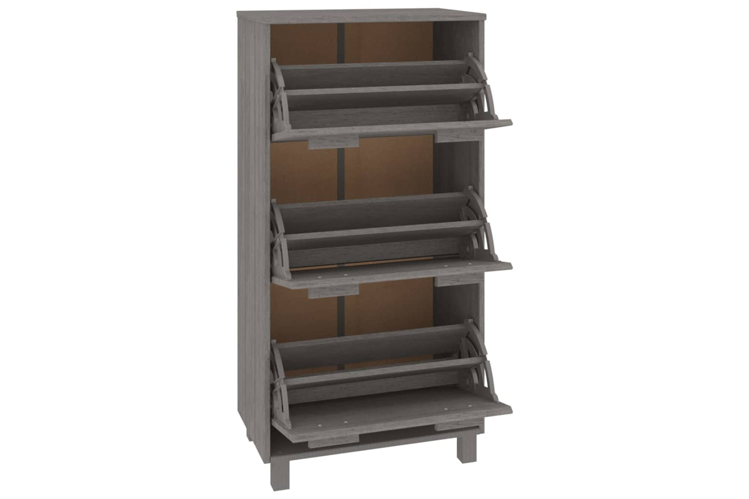 vidaXL Shoe Cabinet Hamar Light Grey 59.5x35x117cm Solid Wood Pine-3