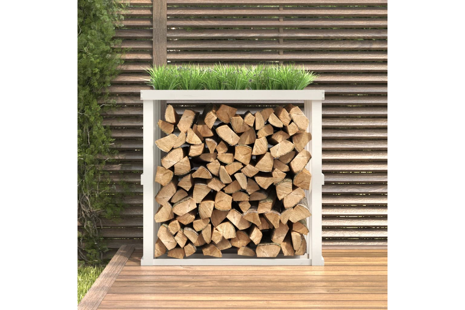 vidaXL 822627 Outdoor Log Holder White 108x52x106cm Solid Wood Pine-2