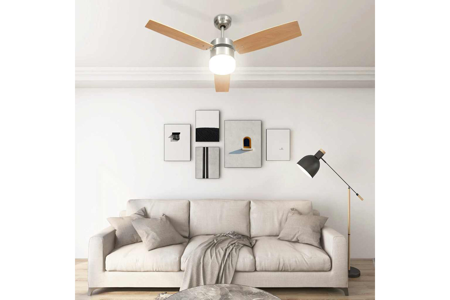 vidaXL 51490 Ceiling Fan With Light And Remote Control 108cm Light Brown-2