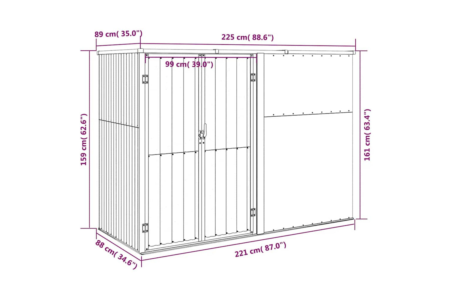 vidaXL 316213 Garden Tool Shed Green 225x89x161cm Galvanised Steel-6