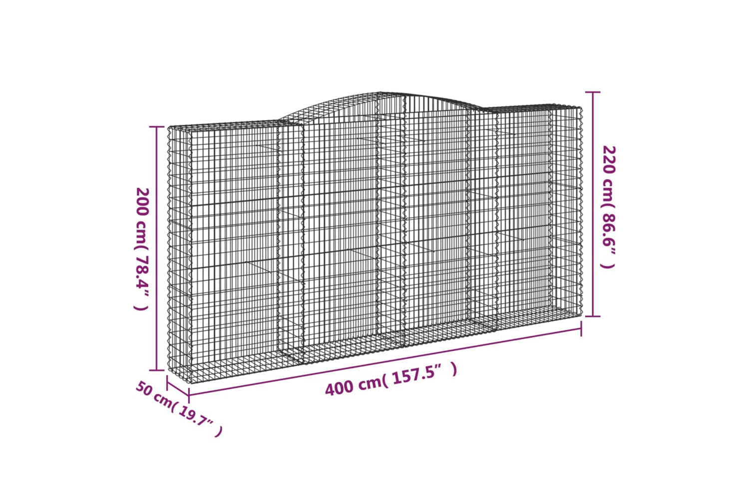 vidaXL 3147061 Arched Gabion Baskets 2 Pcs 400x50x200/220cm Galvanised Iron-5