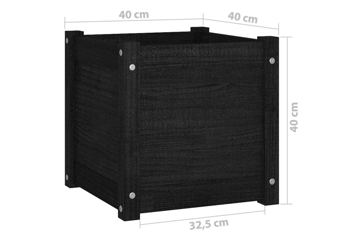 vidaXL 810543 Garden Planters 2 Pcs Black 40x40x40cm Solid Pinewood-8