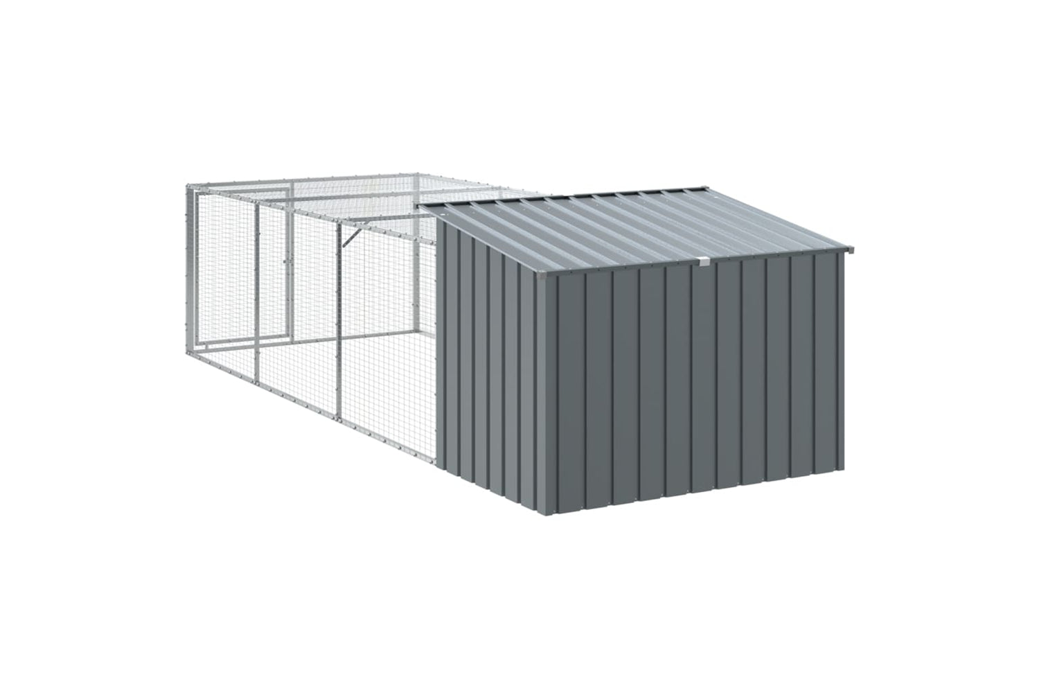 Vidaxl Dog House With Run Anthracite 153x396x110 Cm Galvanised Steel-6