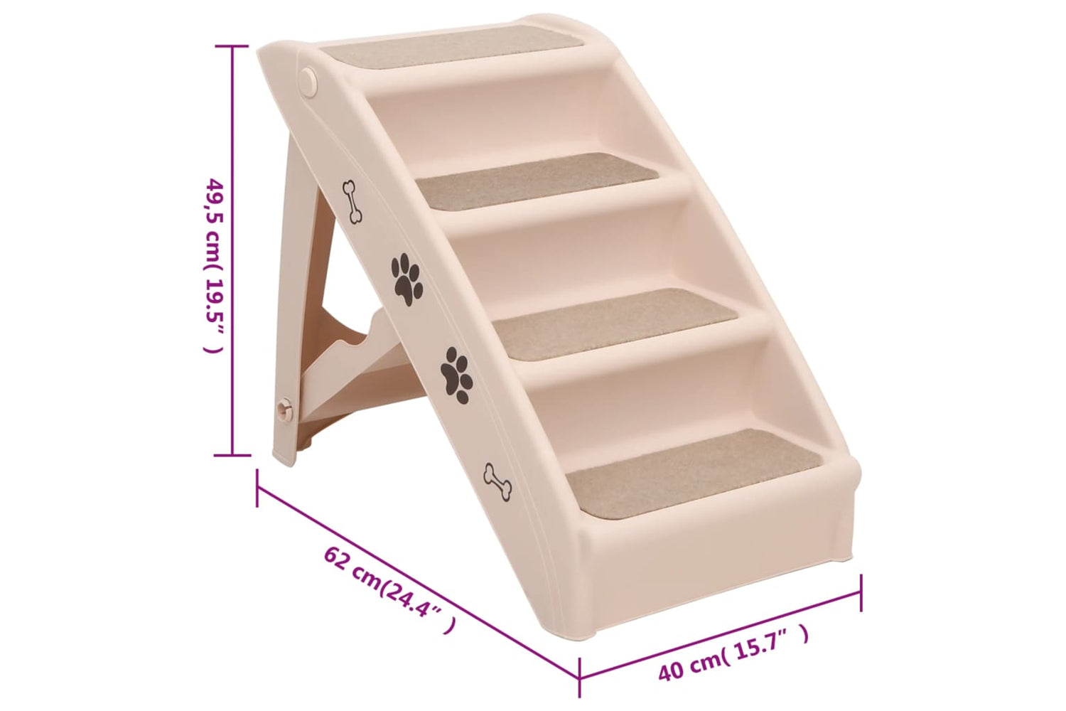 vidaXL 170984 Folding Dog Stairs Cream 62x40x49.5cm-8