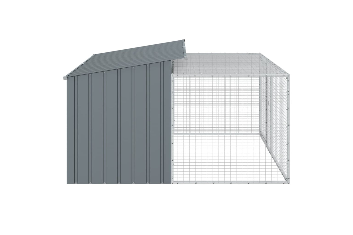 vidaXL 3214224 Dog House With Run Anthracite 197x194x110cm Galvanised Steel-5