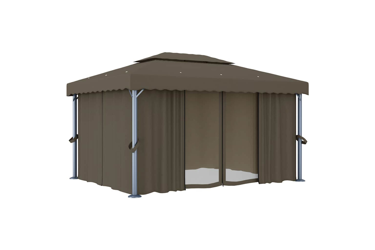 Vidaxl Gazebo With Curtain&led String Lights 4x3 M Taupe-3