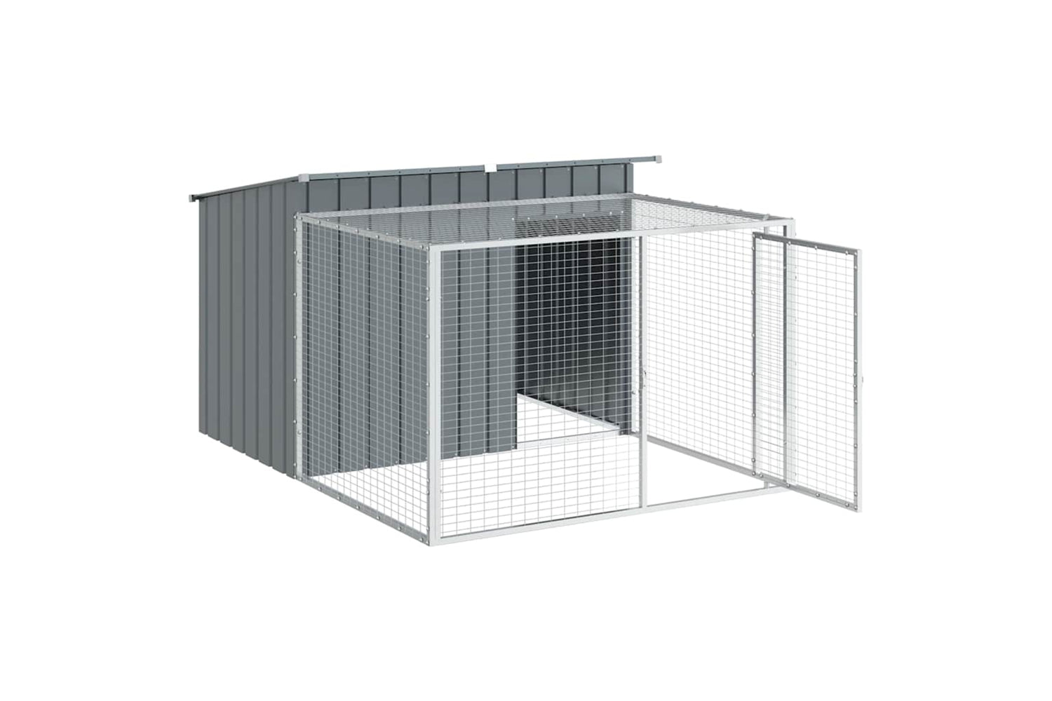 Vidaxl Dog House With Run Anthracite 153x194x110 Cm Galvanised Steel-3