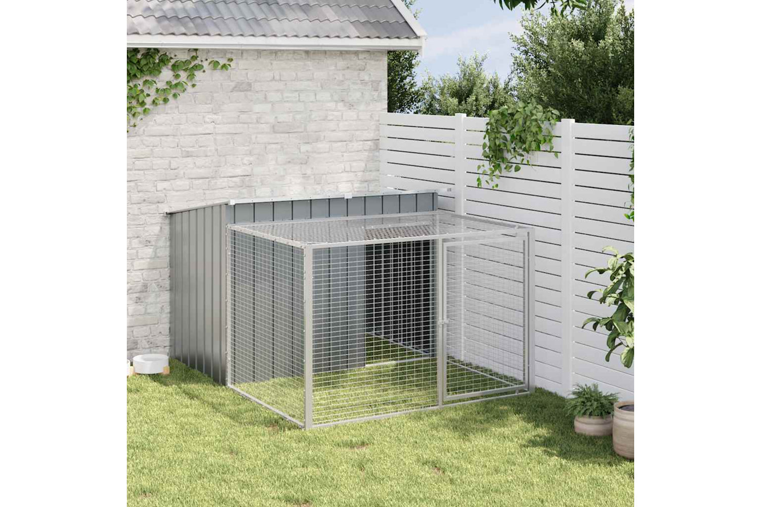 Vidaxl Dog House With Run Anthracite 153x194x110 Cm Galvanised Steel-2