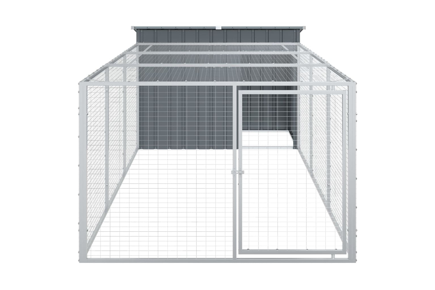 Vidaxl Dog House With Run Anthracite 153x396x110 Cm Galvanised Steel-4