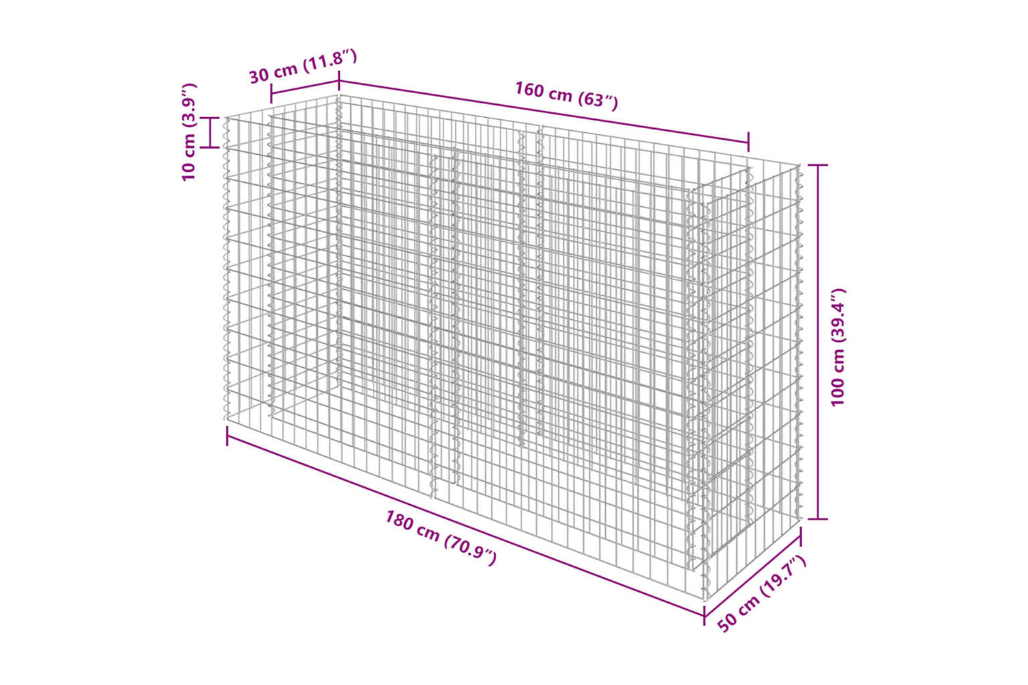 vidaXL 143558 Gabion Raised Bed Galvanised Steel 180x50x100cm-7