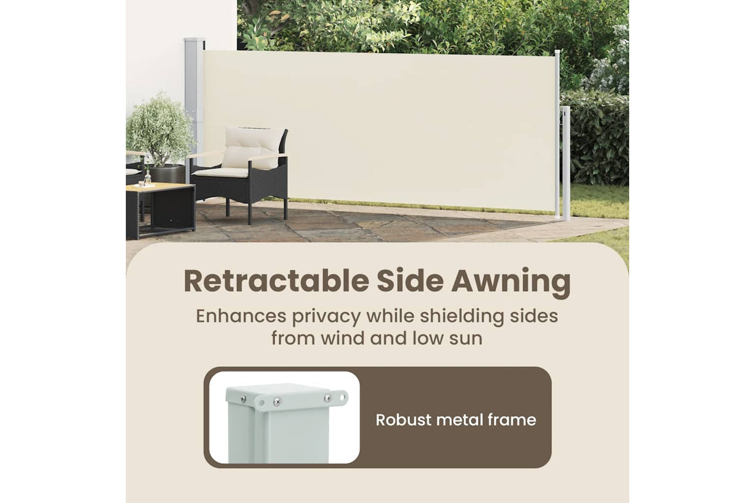 vidaXL 48395 Patio Retractable Side Awning 140x500cm Cream-6