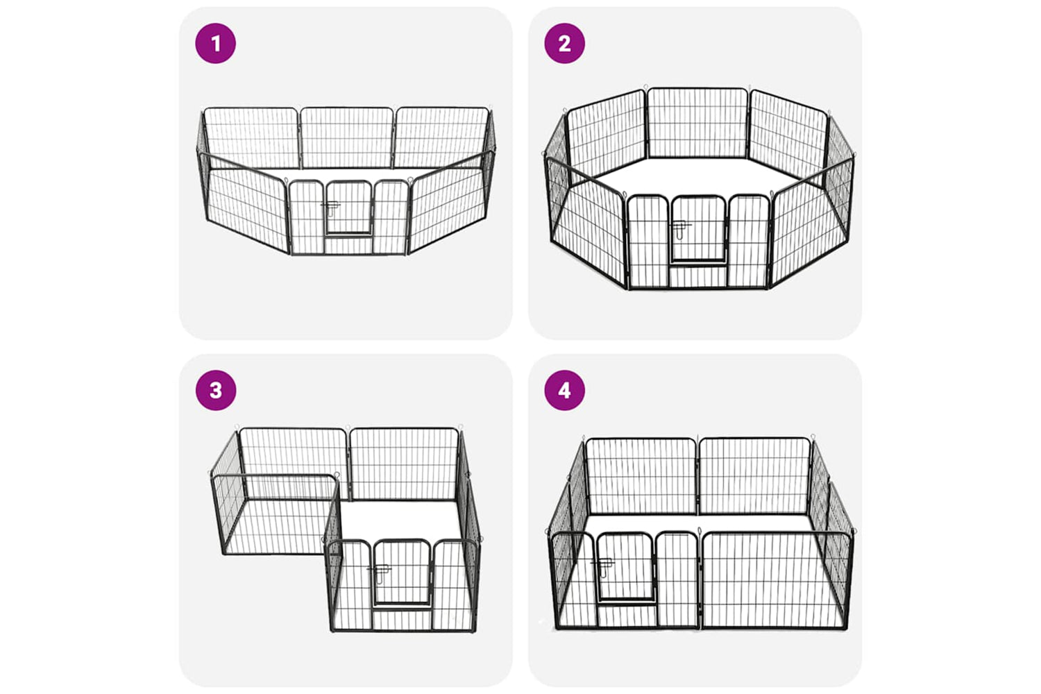 vidaXL 170572 Dog Playpen 8 Panels Steel 80x60cm Black-4