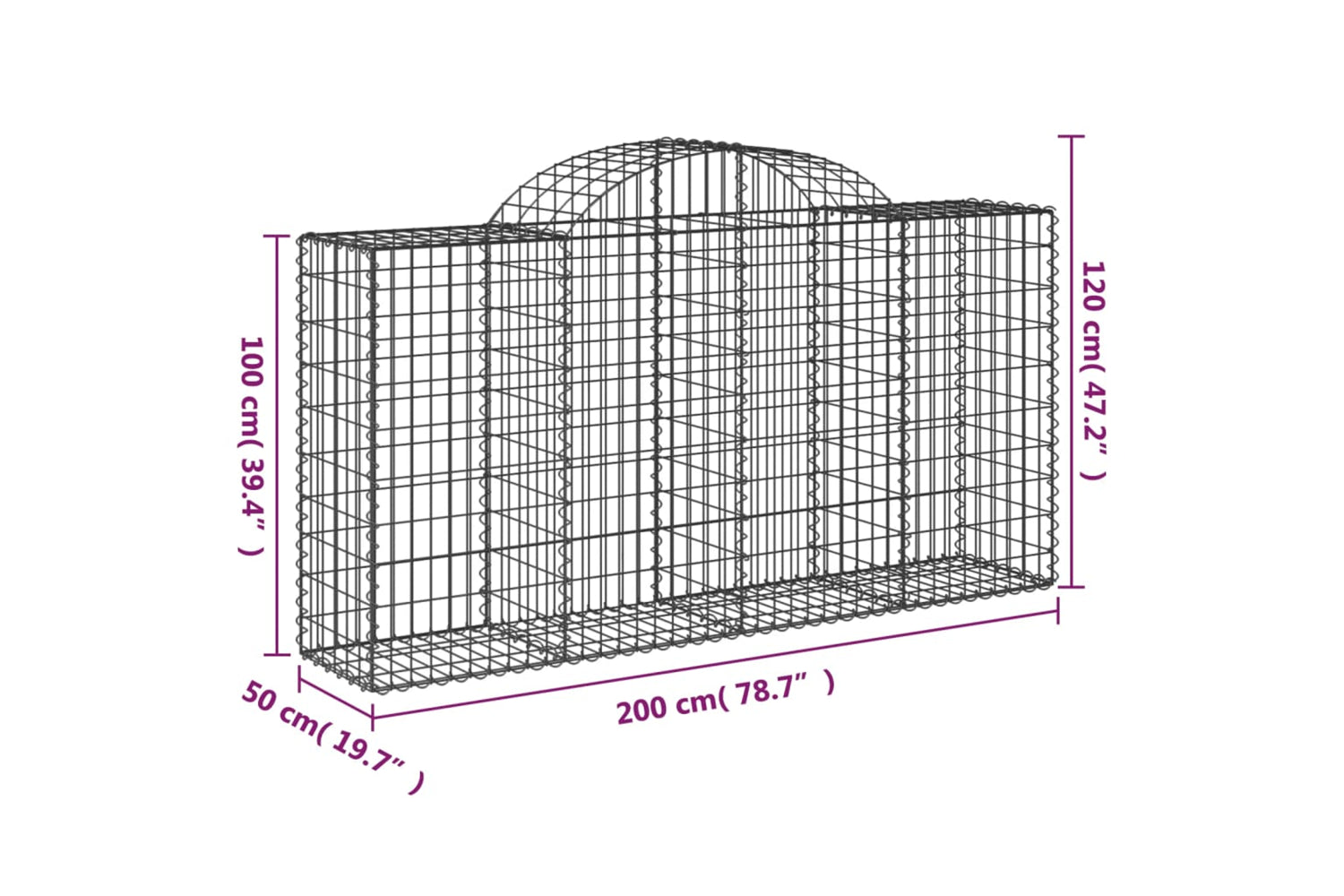 vidaXL 153495 Arched Gabion Basket 200x50x100/120cm Galvanised Iron-4