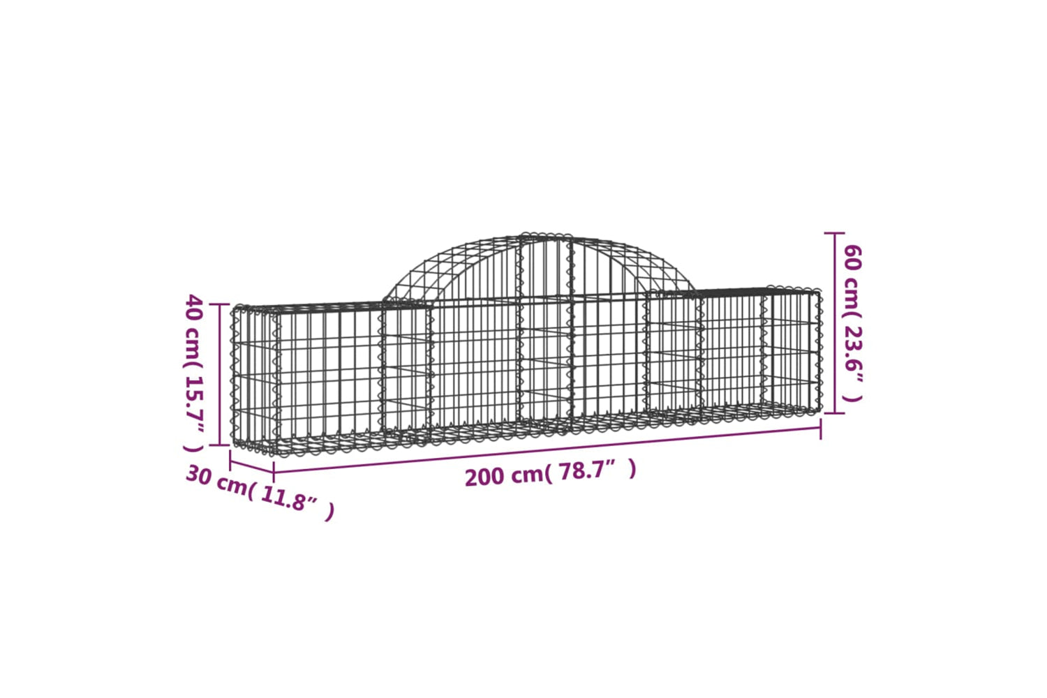 vidaXL 3146050 Arched Gabion Baskets 5 Pcs 200x30x40/60cm Galvanised Iron-5