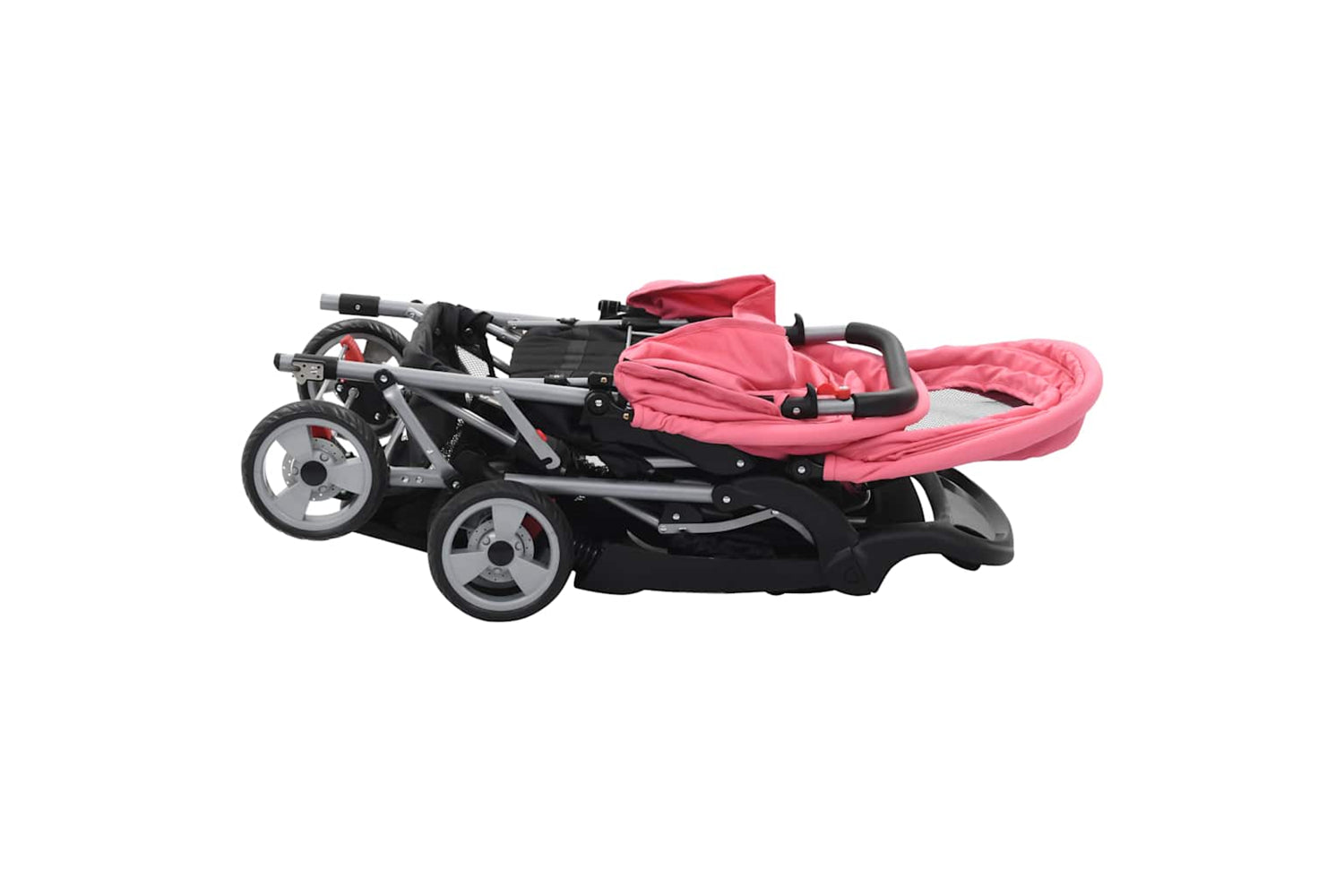 Vidaxl Tandem Stroller | Pink/Black Steel-4