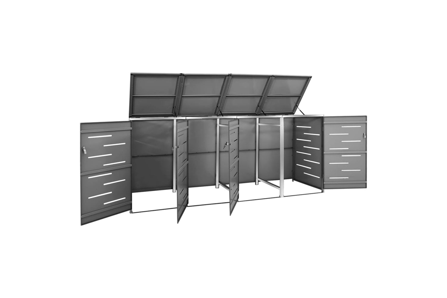 vidaXL Quadruple Wheelie Bin Shed 276.5x77.5x112.5cm Stainless Steel-2