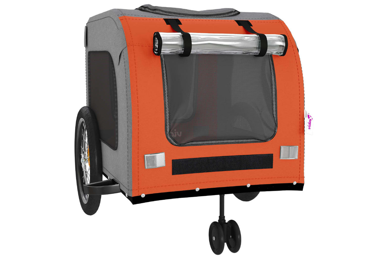 Vidaxl 93858 Pet Bike Trailer Orange And Grey Oxford Fabric And Iron-4