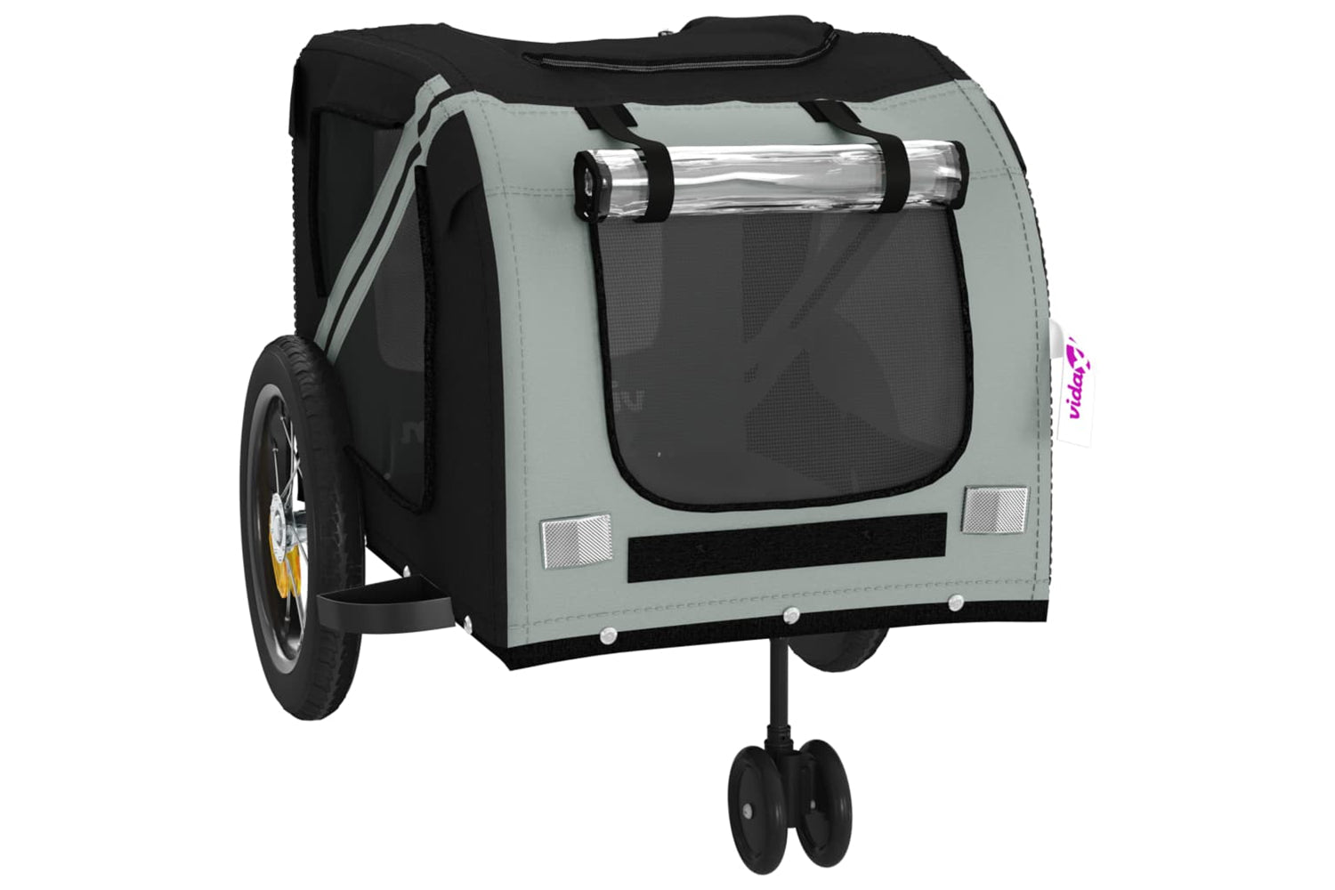 Vidaxl 93888 Pet Bike Trailer Grey And Black Oxford Fabric And Iron-4
