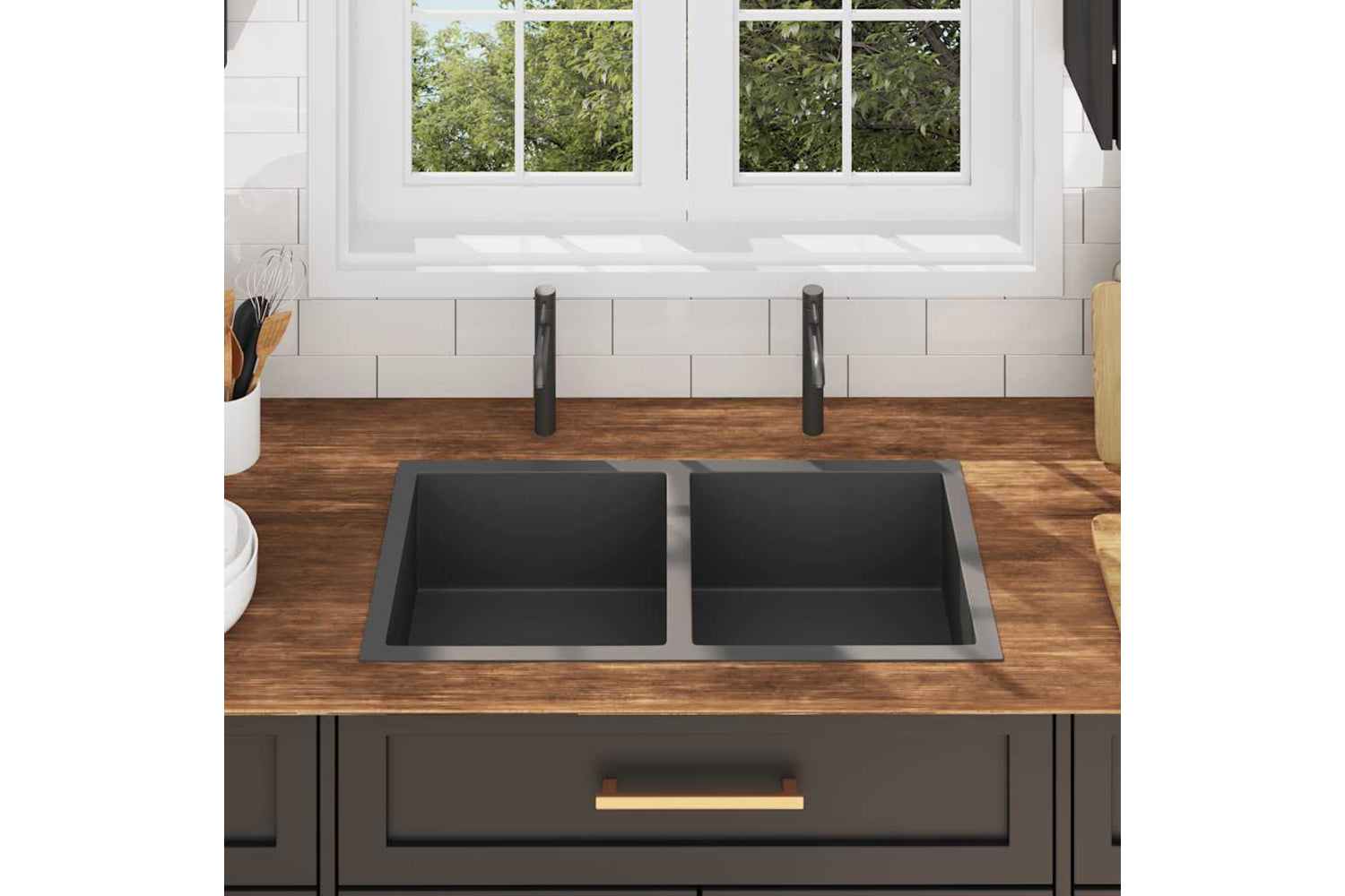 Vidaxl 51523 Handmade Kitchen Sink Black Stainless Steel-2