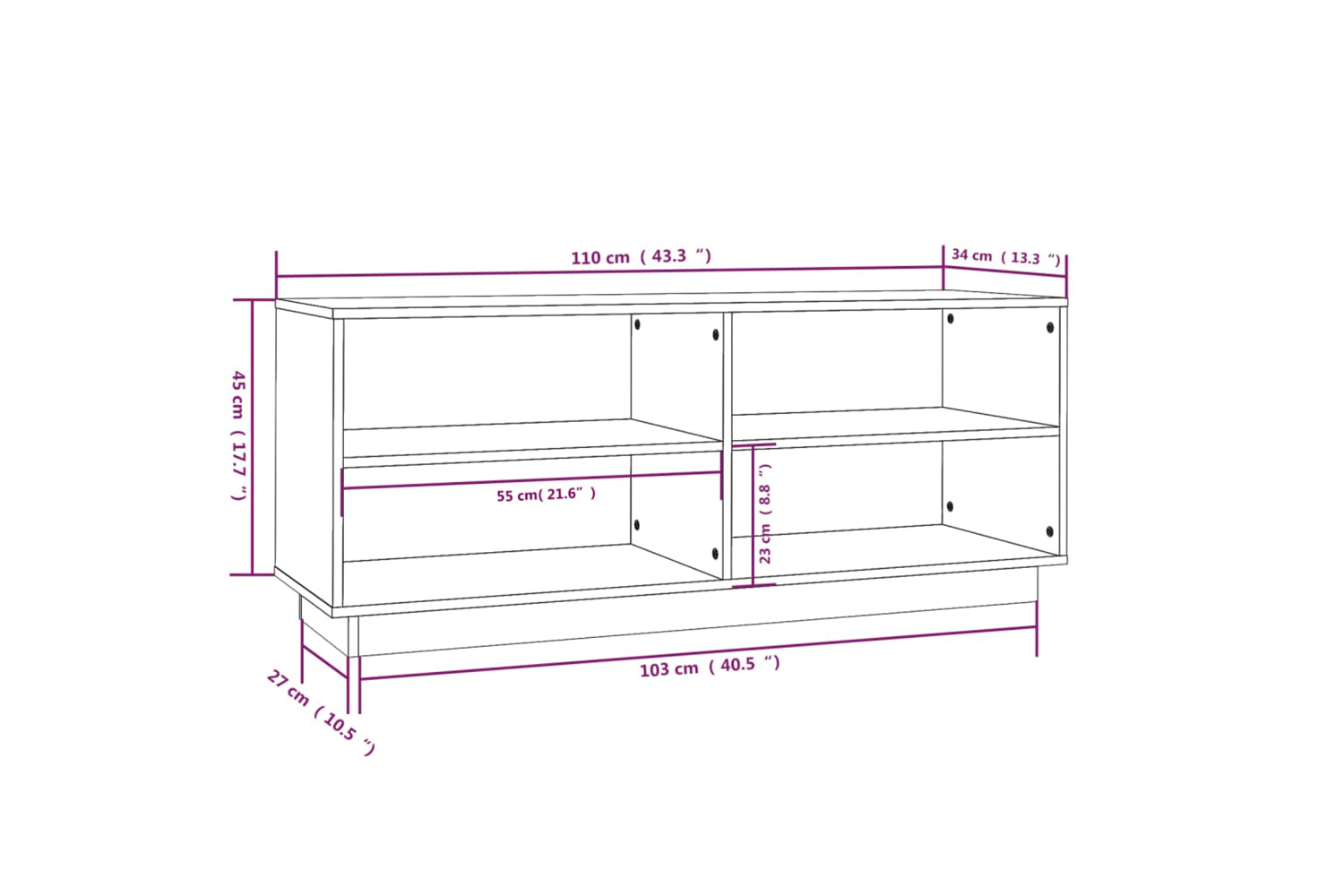 vidaXL 813540 Shoe Cabinet 110x34x45cm Solid Wood Pine-7
