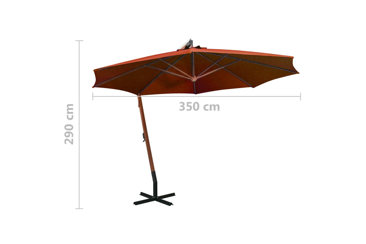 Vidaxl 313771 Hanging Parasol With Pole Terracotta 3.5x2.9 M Solid Fir Wood-9