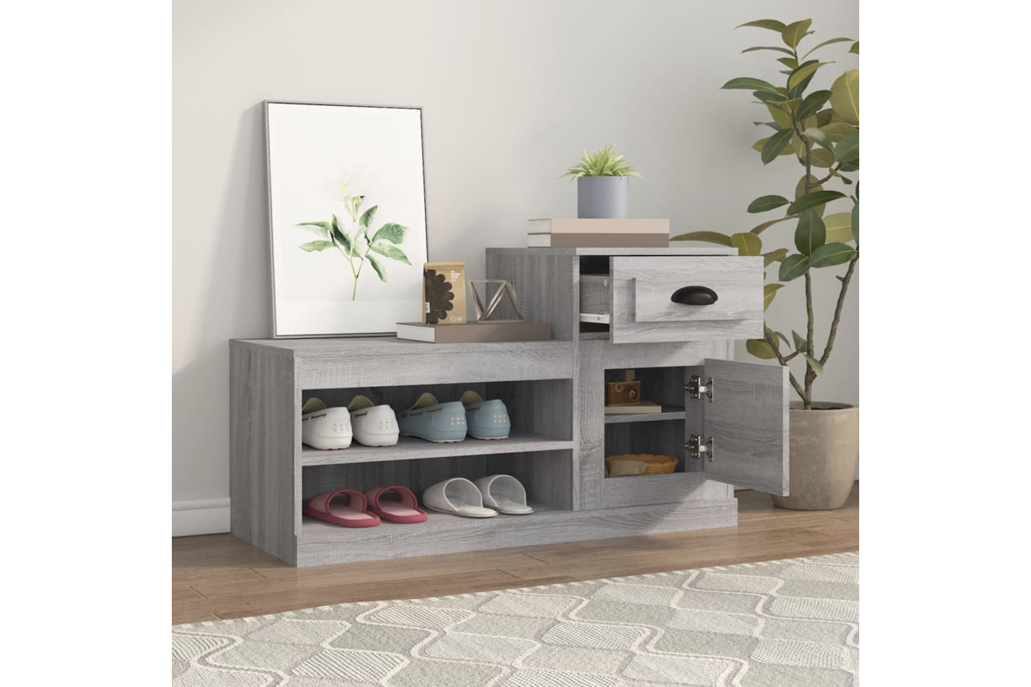 vidaXL 816422 Shoe Cabinet Grey Sonoma 100x42x60cm Engineered Wood-2