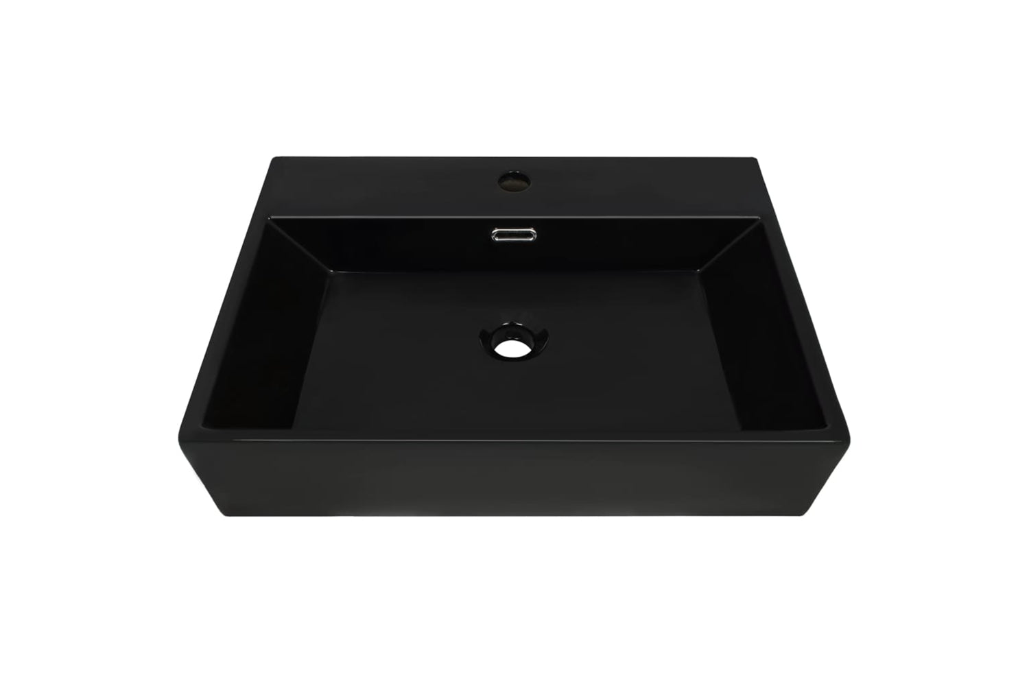 vidaXL 142742 Basin With Faucet Hole Ceramic Black 60.5x42.5x14.5cm-2