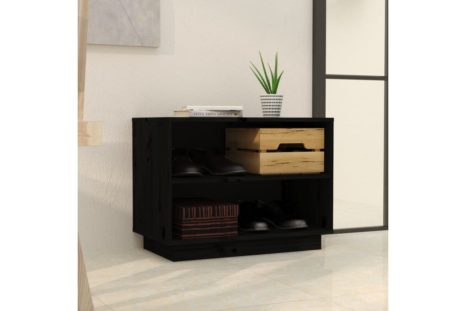 vidaXL 813549 Shoe Cabinet Black 60x34x45cm Solid Wood Pine-2