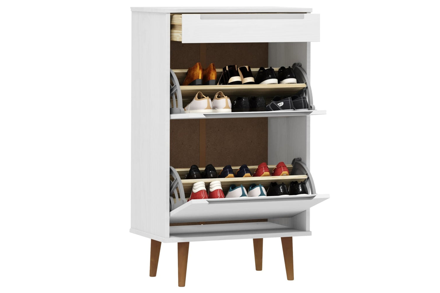 vidaXL 350526 Shoe Cabinet Molde White 59,5x35x103cm Solid Wood Pine-2
