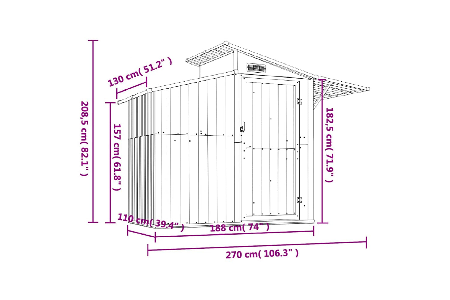 vidaXL Garden Shed Green 270x130x208.5cm Galvanised Steel-6