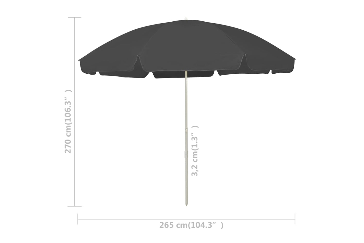 vidaXL 314710 Beach Umbrella Anthracite 300cm-6